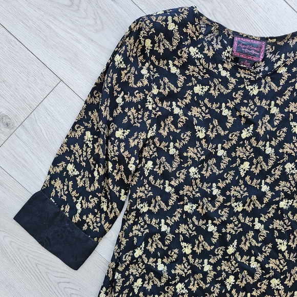 April Cornell Rayon Dark Prairie Folk Floral Boho Maxi Dress, Small - Picture 2 of 15